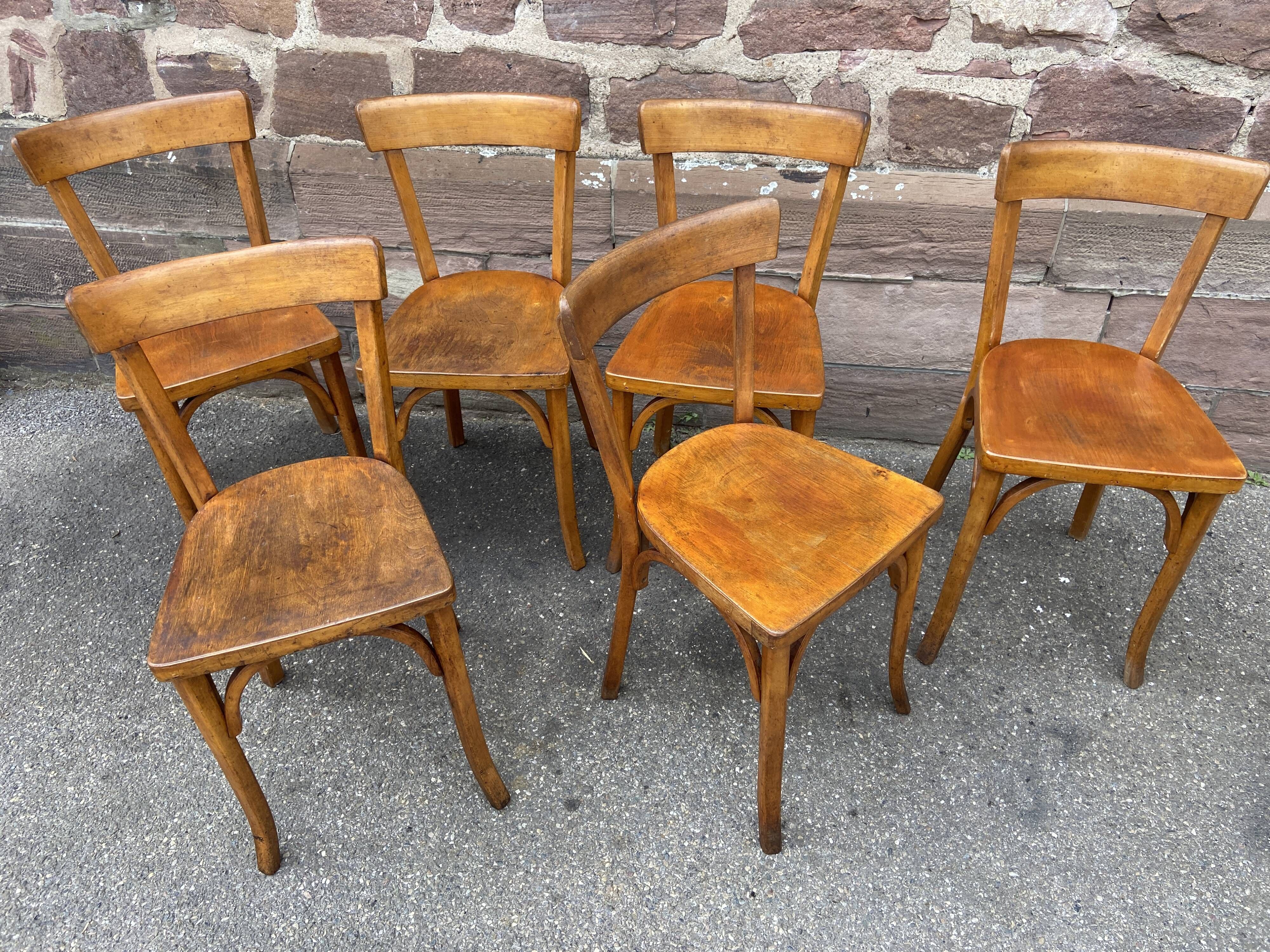 Set of 6 chairs bistrot café baumann bentwood from the 1950s