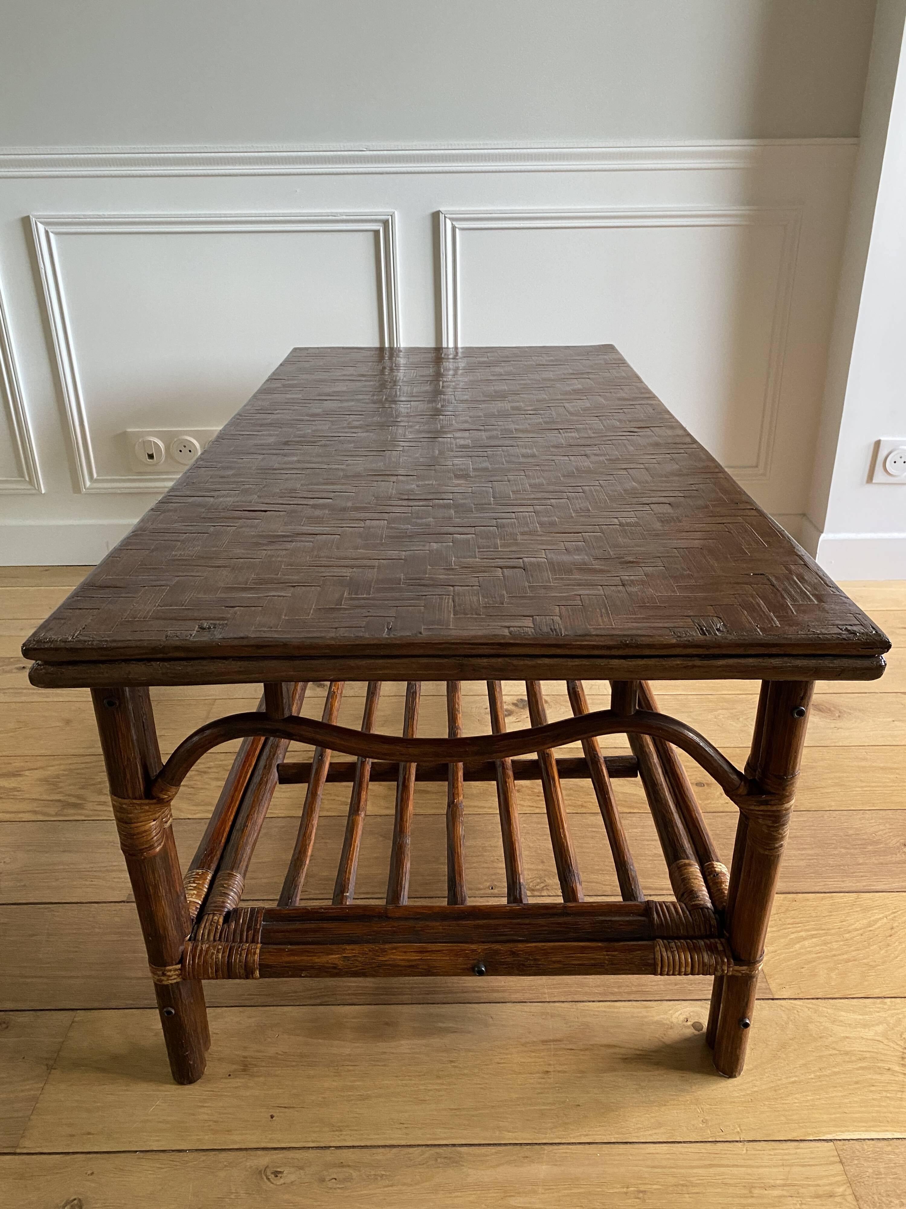 Vintage brown bamboo living room coffee table