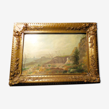 Tableau impressionniste du XIX-XIX°e, paysage huile sur bois signé A.Hervé