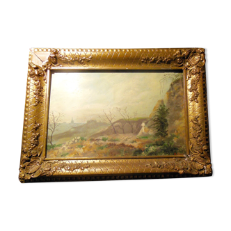 Tableau impressionniste du XIX-XIX°e, paysage huile sur bois signé A.Hervé