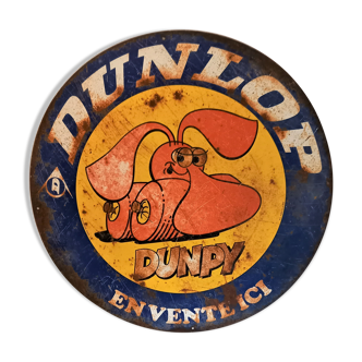 Old garage plate, enamelled in painted sheet metal, "Dunpy", Dunlop.