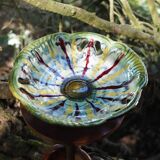 Openwork fruit cup with yellow and red drips - Fat lava, West Germany - 70s