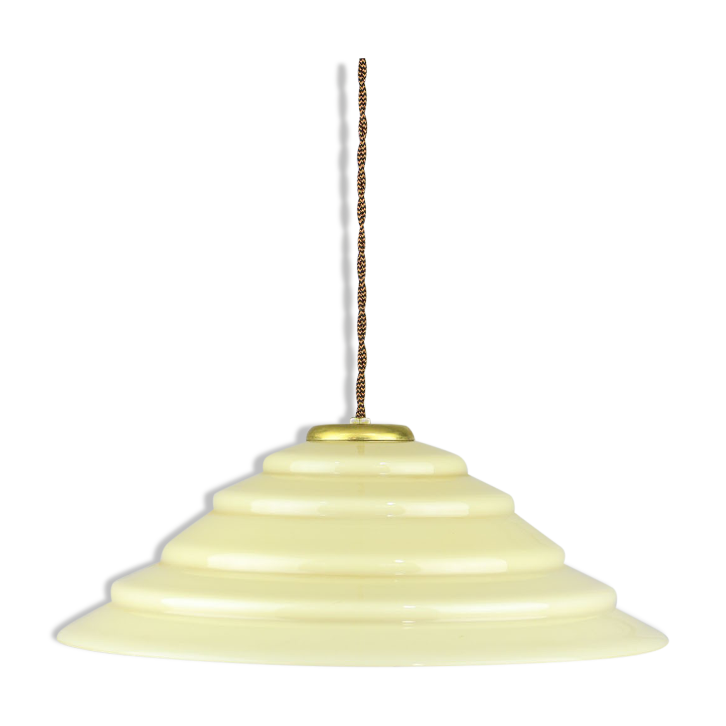Mid-century Yellow Glass & Brass Pendant Lamp