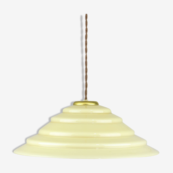 Mid-century Yellow Glass & Brass Pendant Lamp
