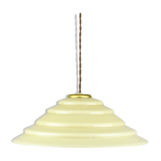 Mid-century Yellow Glass & Brass Pendant Lamp