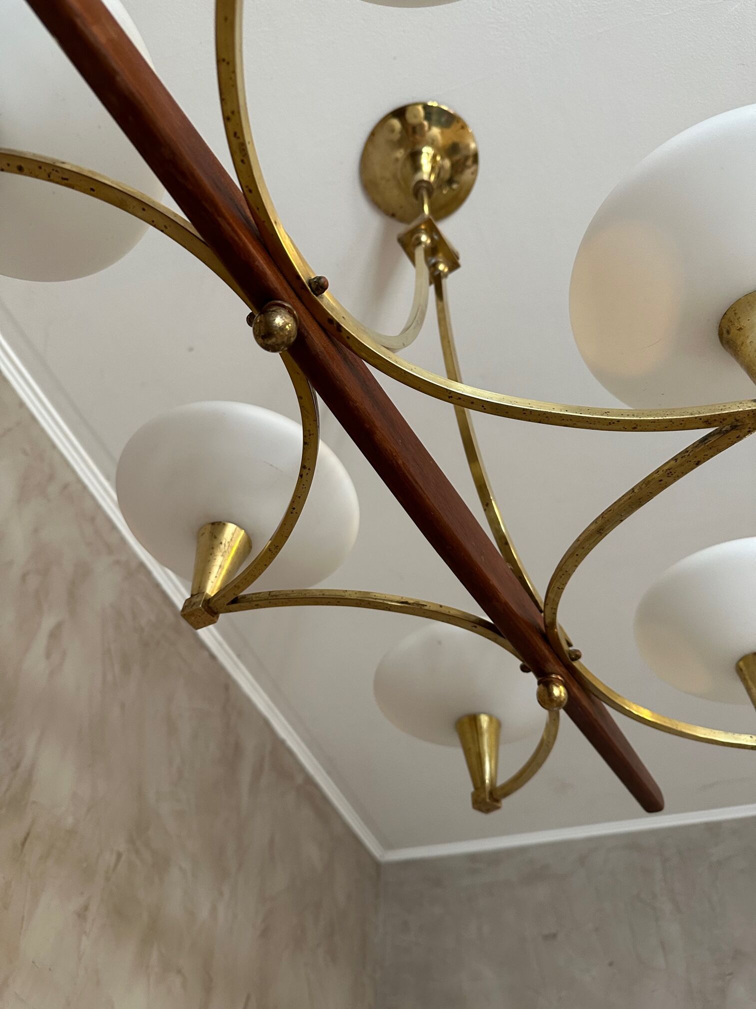 Vintage brass and opaline chandelier