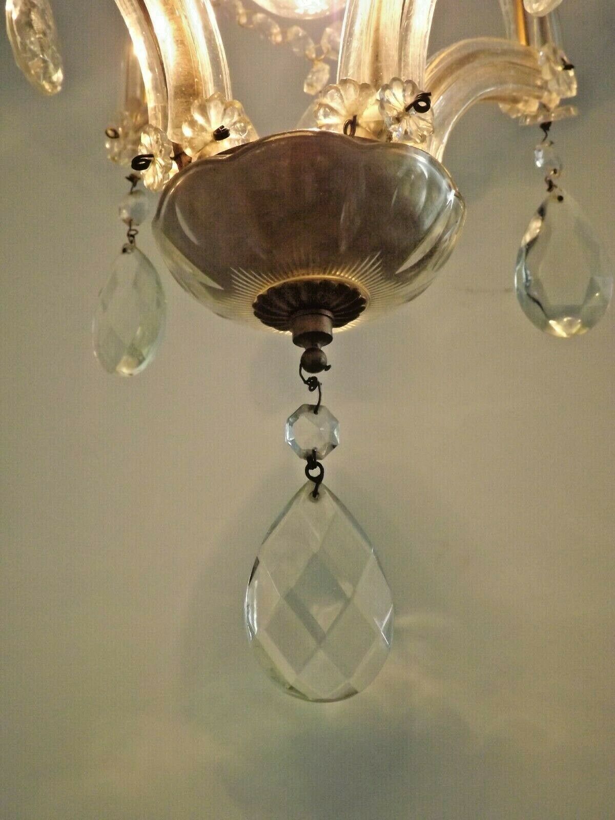 French vintage single light metal glass & acrylic crystal cage chandelier 3152