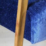 1920 Art Deco Blue Velvet Armchair, Solid Beech Wood, France