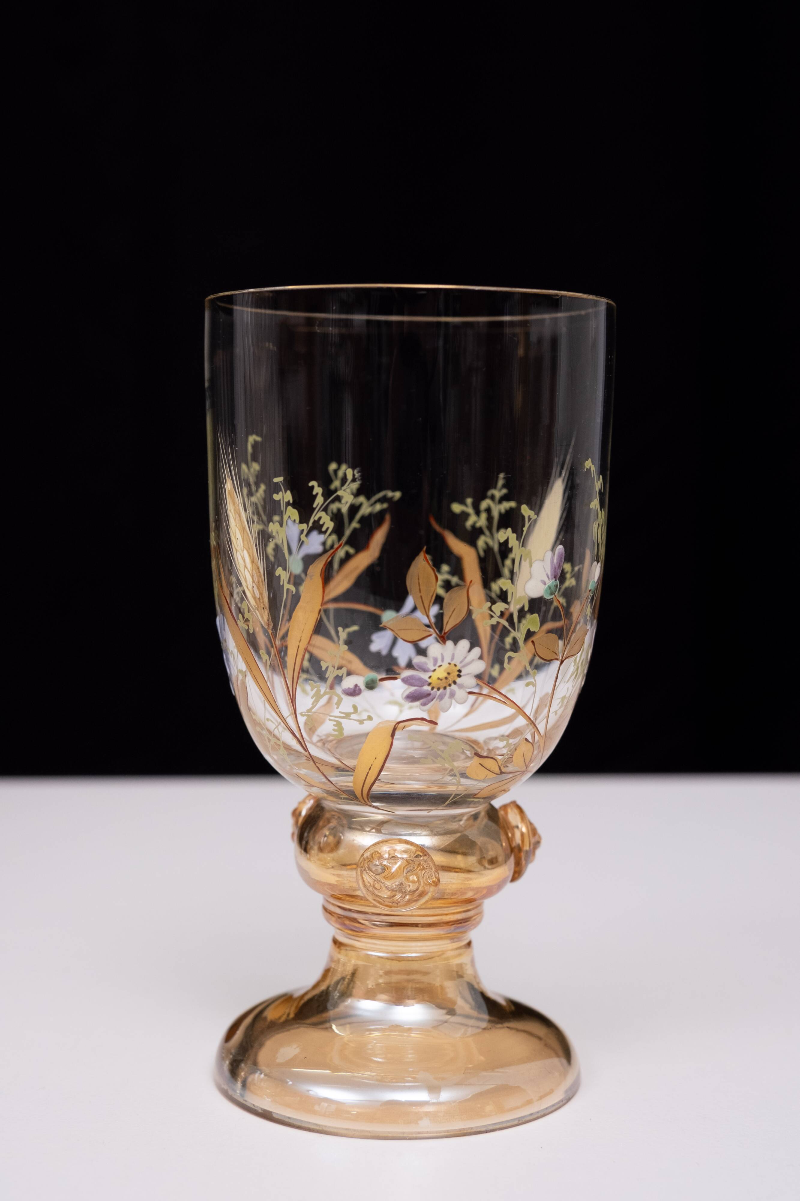 Stunning Antique Enameled Glass serving set for fruit, dessert or punch. 1880