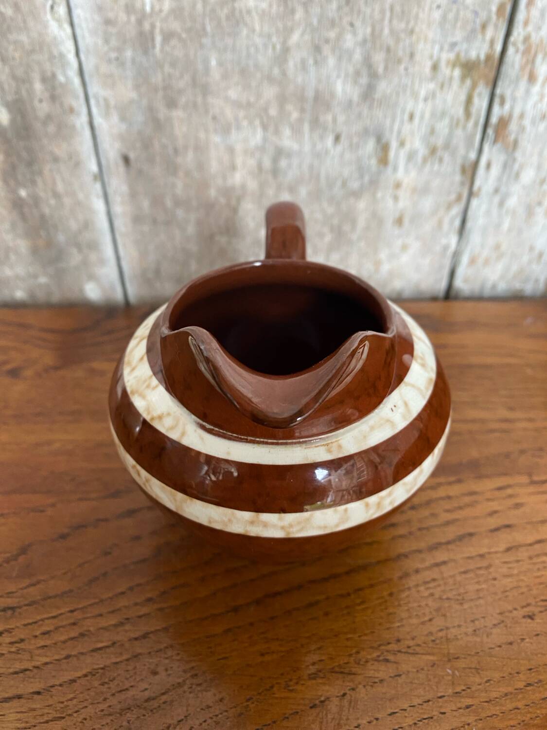 Ancien pot à lait sarreguemines modèle mary céramique marron & blanche