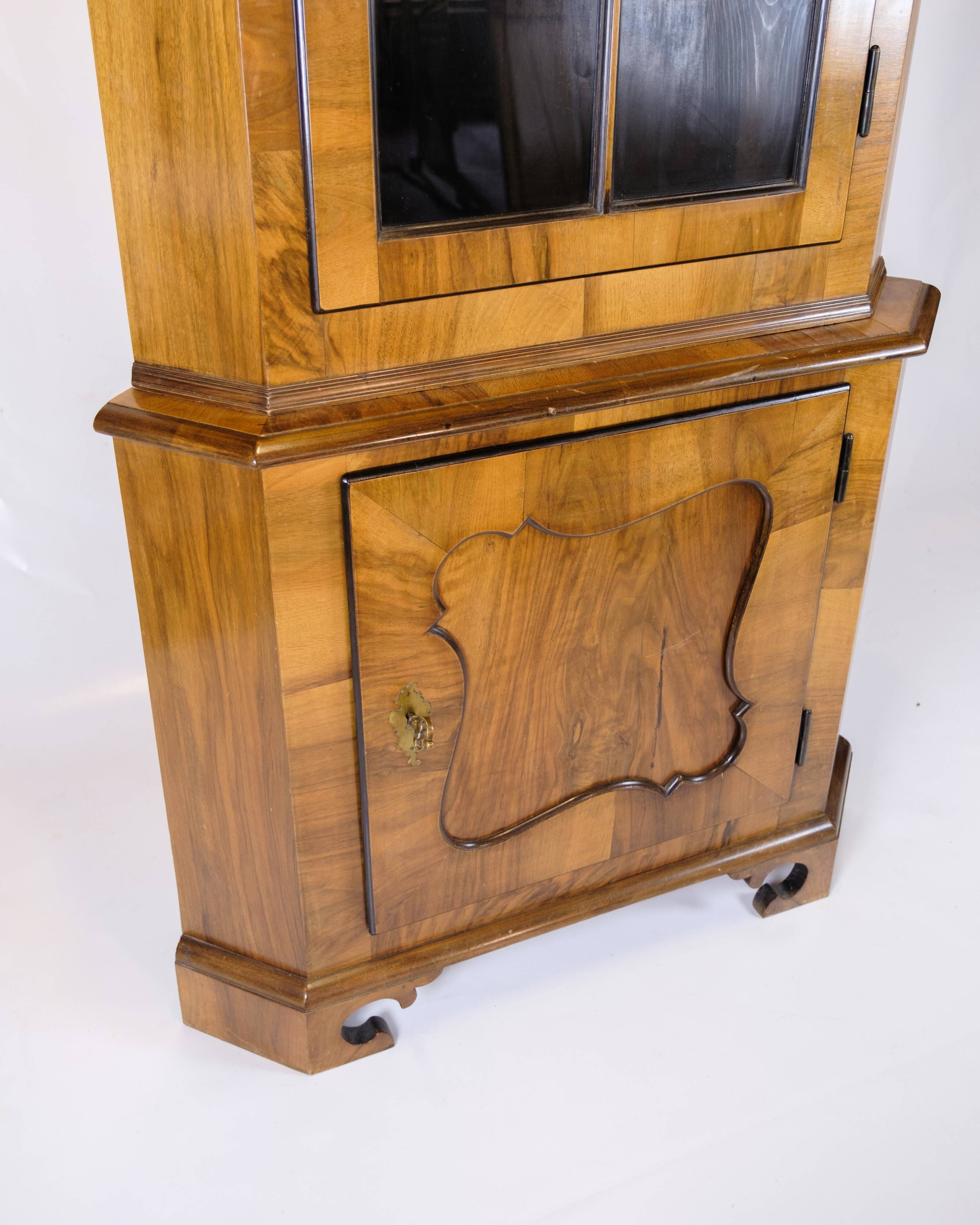 Antique display case/corner cabinet - Baroque style - walnut - glass door with bars - circa 1900