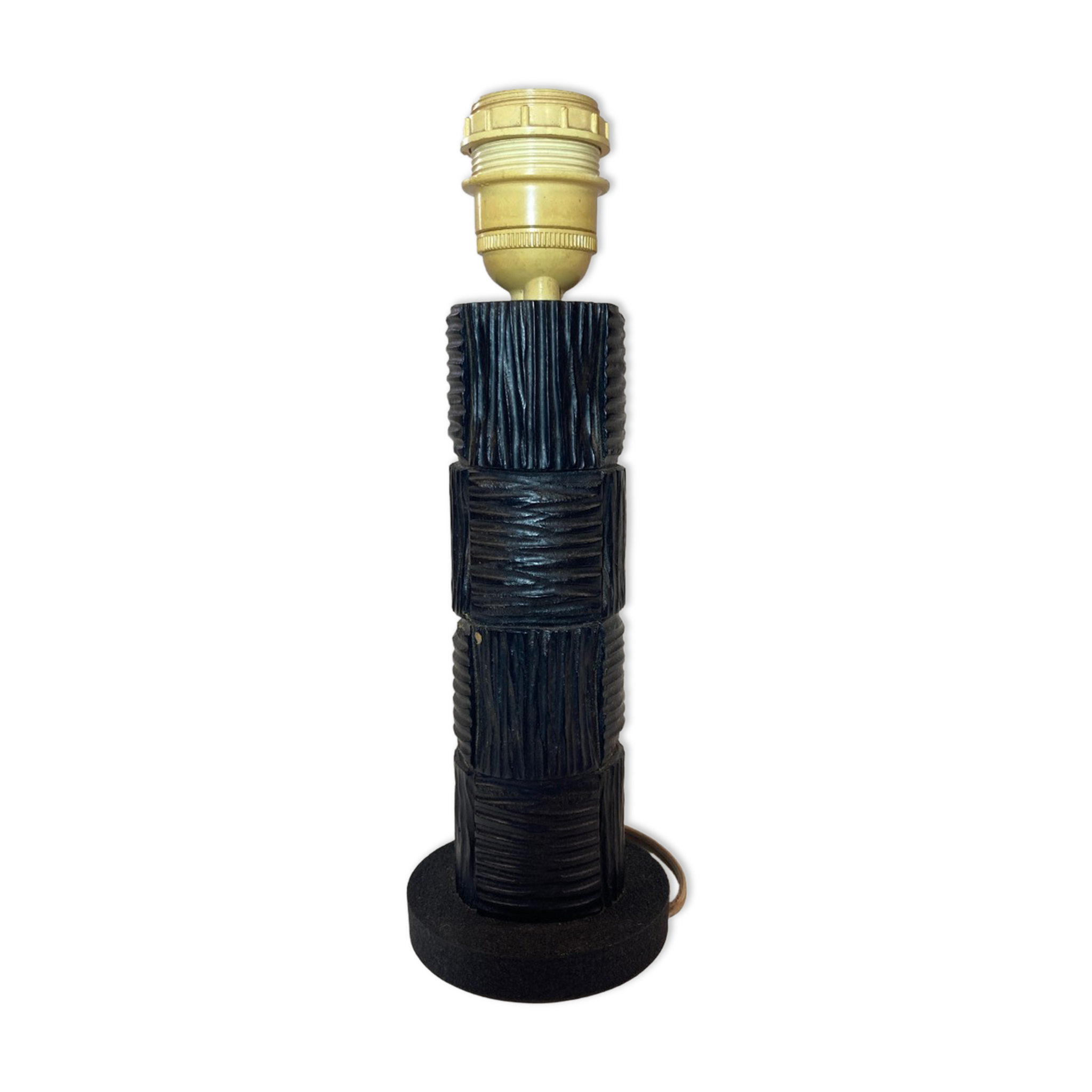 Midcentury brutalist bakelite table lamp, bouclé shade 1960s
