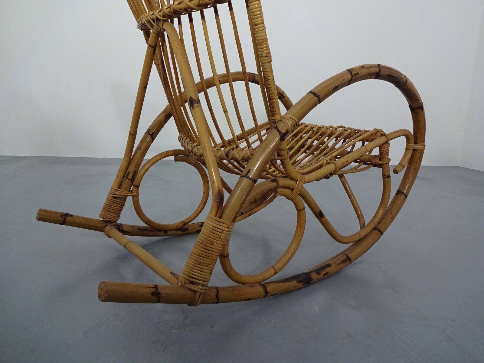 Mid-Century Italian Bamboo Rocking Chair, 1950s