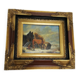 Oil painting on wood "Russian countryside"