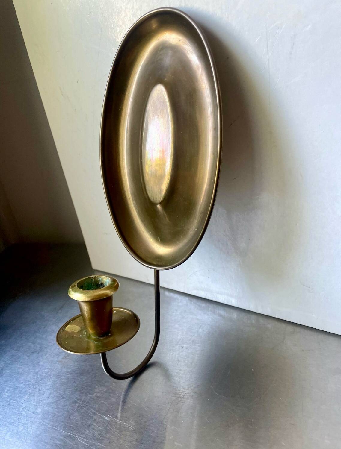 Vintage  Brass Wall mirrored Candle Sconce height 25 cm