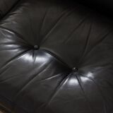 Poul Cadovius "Governor" sofa in rosewood and black leather, Denmark, 1960s.