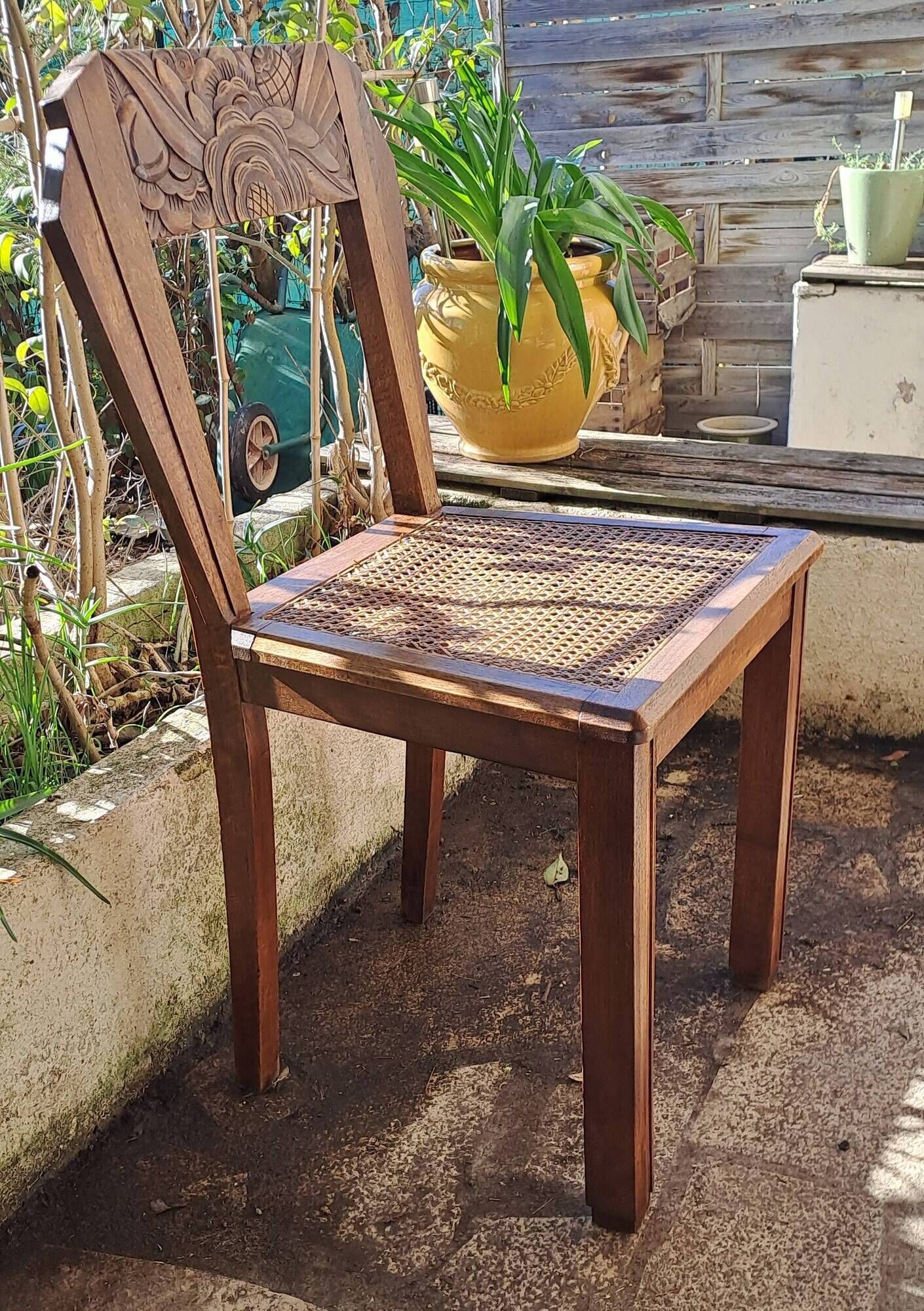 Art deco style chairs carved varnished wood honey brown color 1940