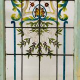 Art Deco window and transom in fir and painted glass, 20th century