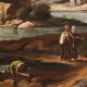Antique painting landscape with characters from 18th century