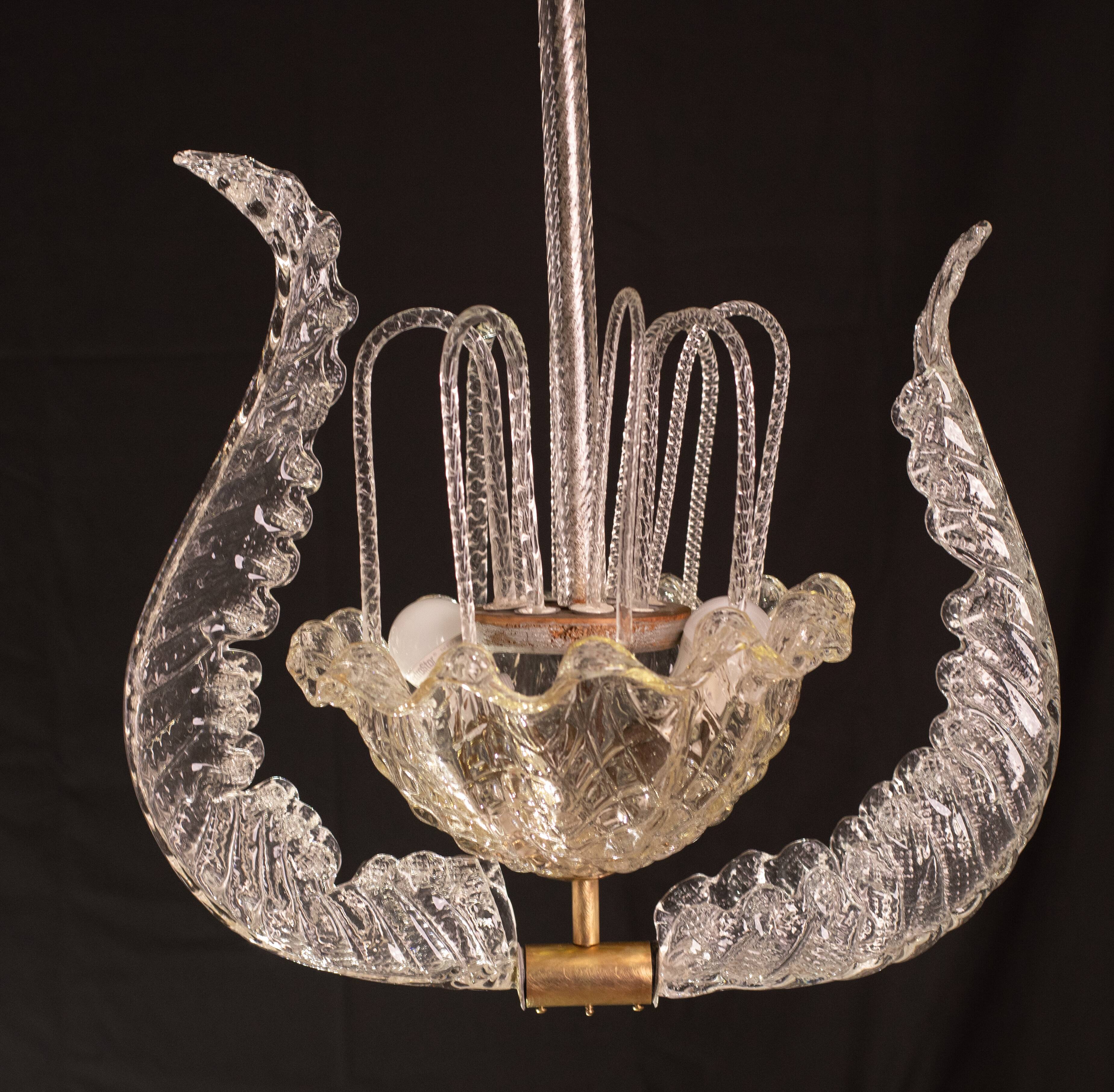 Art Decò Vintage Chandelier By Barovier e Toso, Murano Glass, 1940