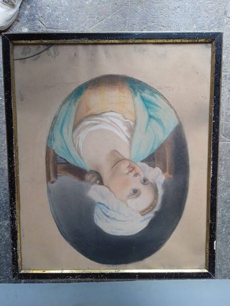 Pastel painting portrait young girl XIXth signed