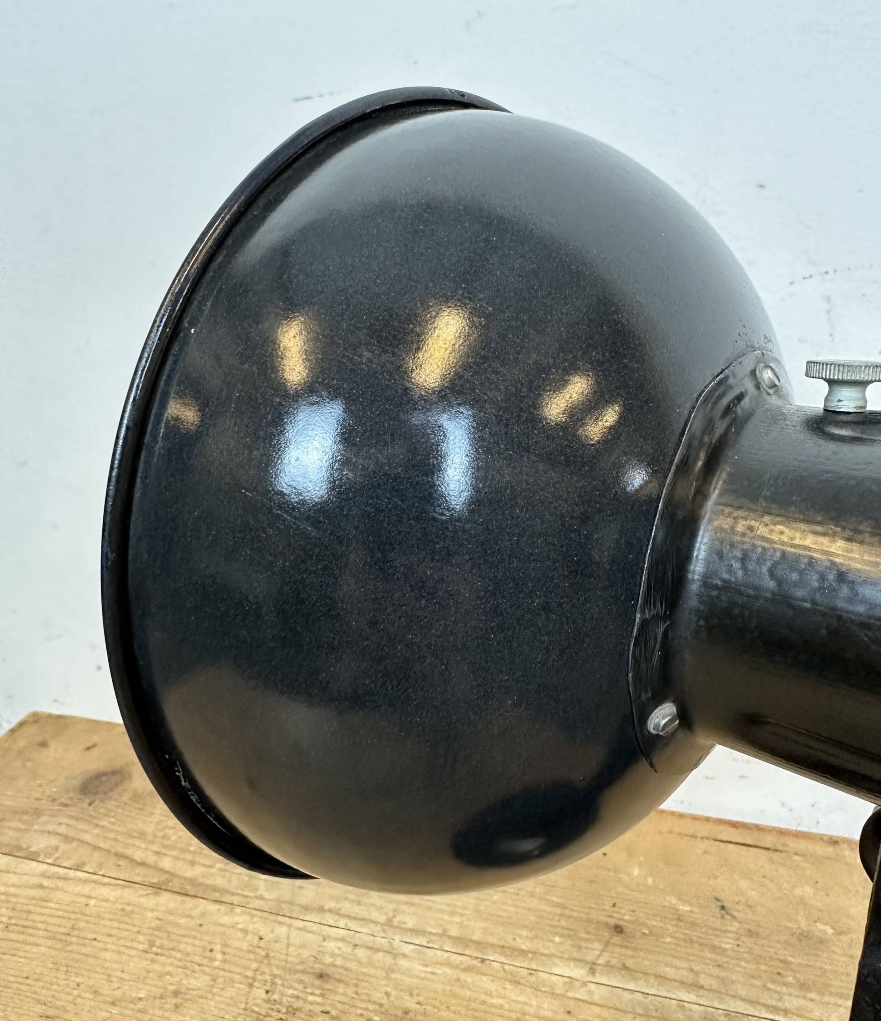 Vintage black enamel table photo lamp, 1950s