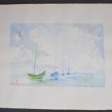 French School 20th Century D Martine: Sailboats on the sea, Signed watercolor