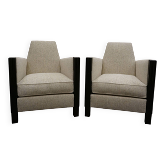 2 Art Deco armchairs in black lacquer