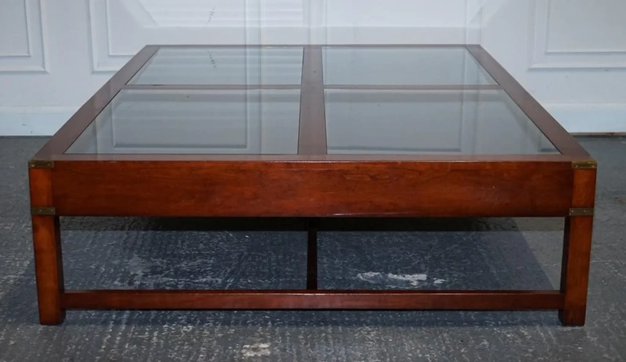 Very Large Coffee Table with Marquetry Glass Panels by Kennedy Harrods