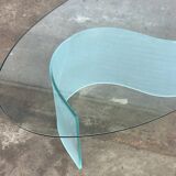 Table basse ovale en verre avec pied en forme de vague