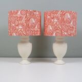 Set of 2 ceramic bedside lamps with paisley pattern shade.