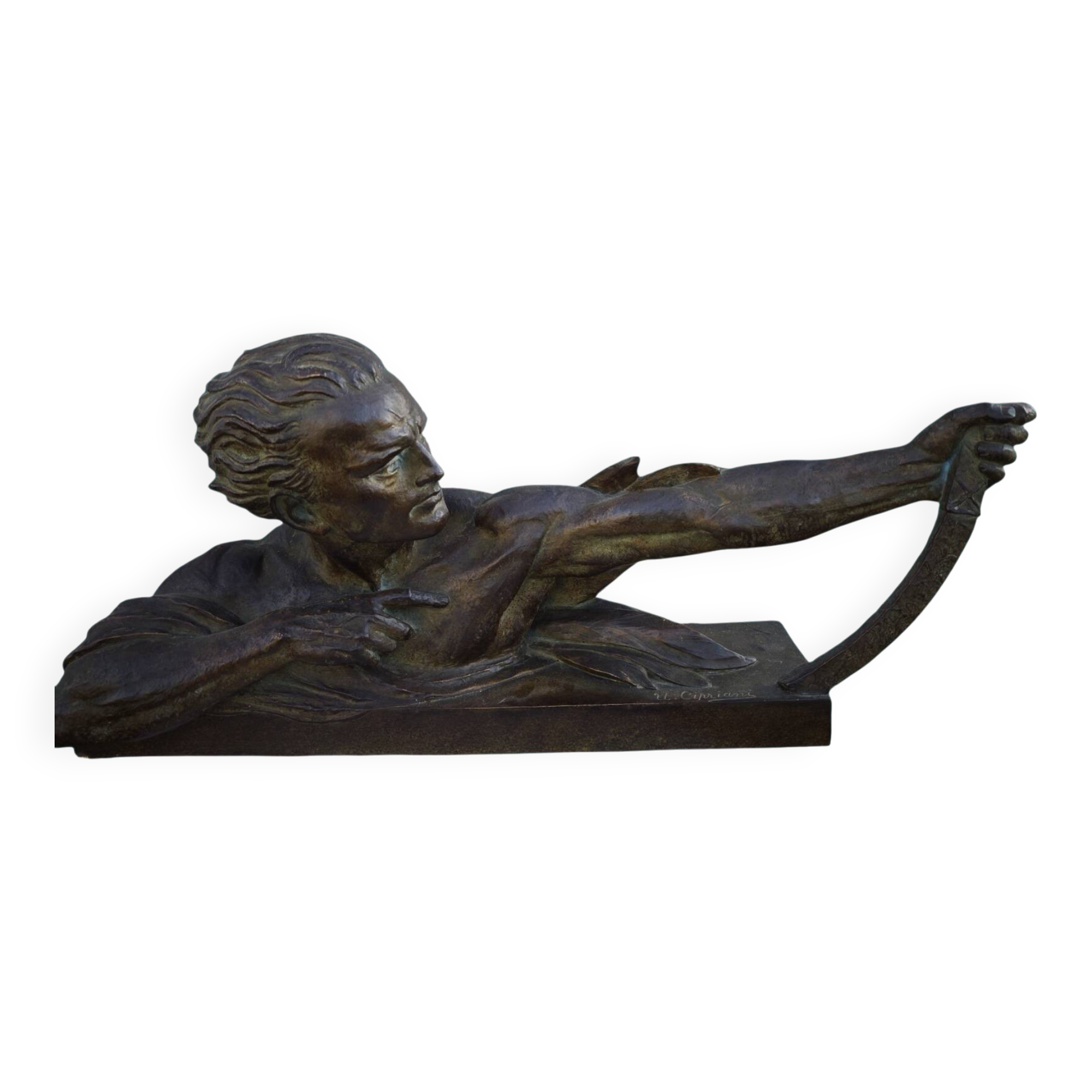Large Art Deco sculpture in patinated bronze and terracotta – signed Ugo Cipria