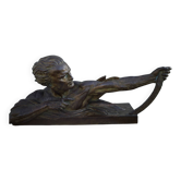 Grande sculpture Art Déco en bronze patiné et terre cuite – signée Ugo Cipria