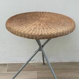 Rattan and lacquered metal folding table