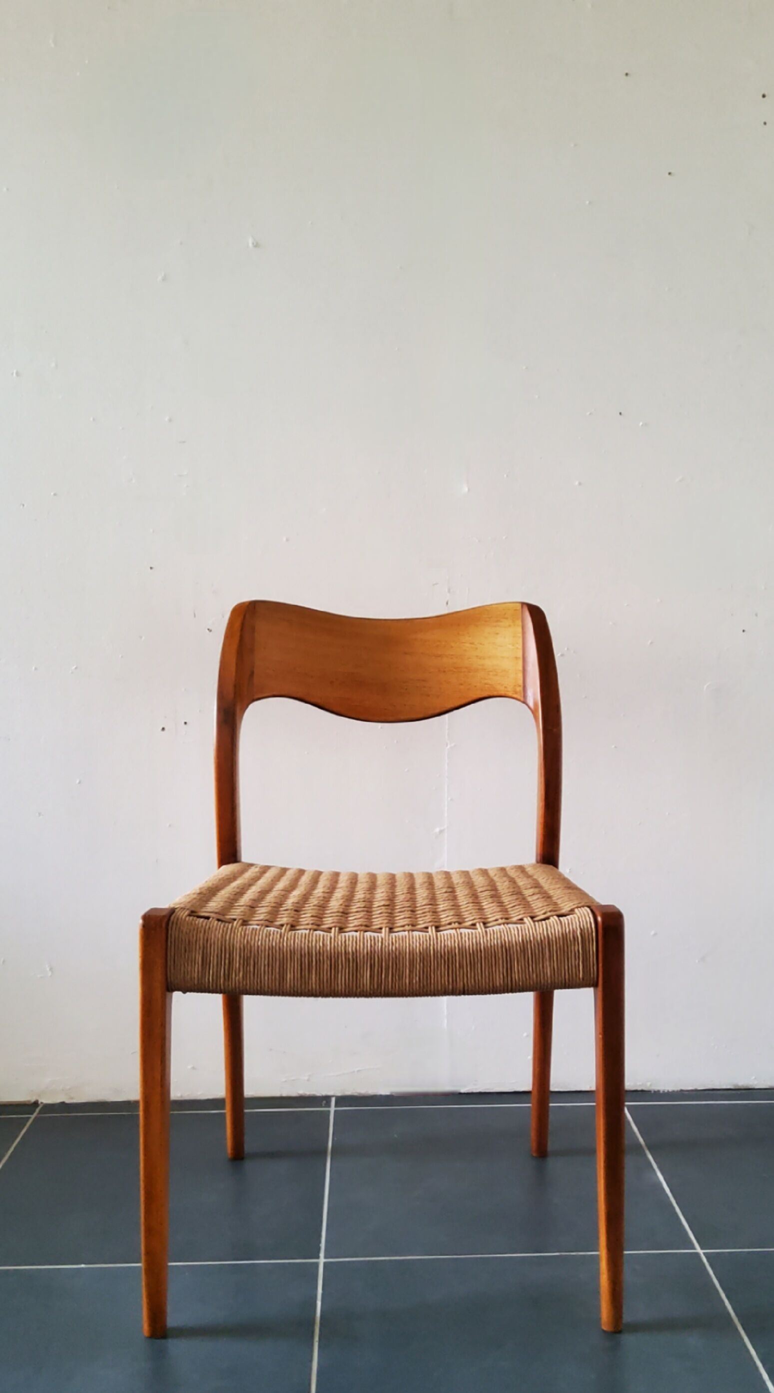 4 Scandinavian chairs by Niels Otto Møller, Danish design, 1950s, wood and rope