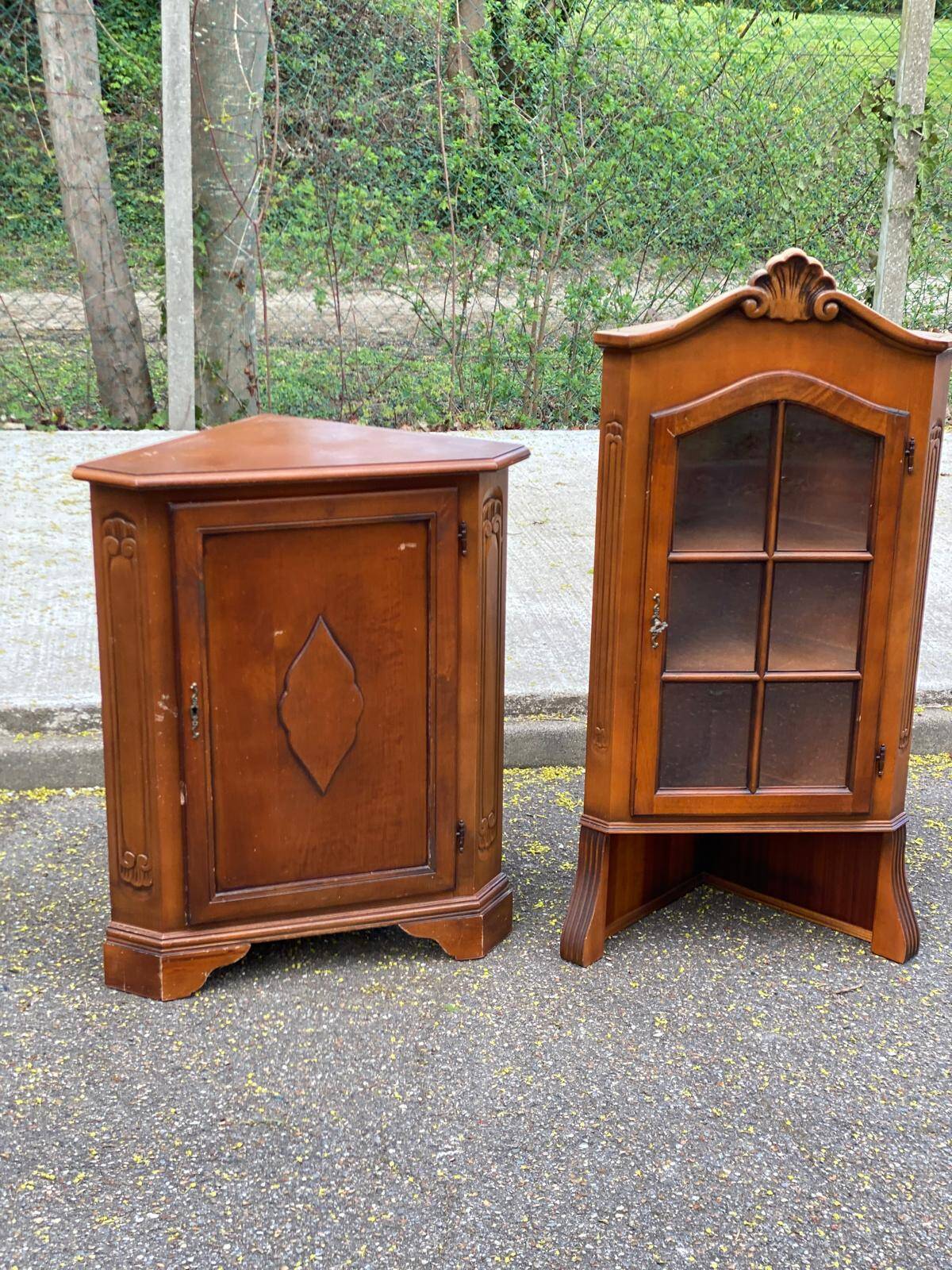 Vitrine d'angle 2 corps encoignure anglaise victorienne en bois
