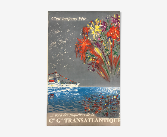 Affiche publicitaire biface de la Compagnie Générale Transatlantique, 1955 (couleurs et NB)