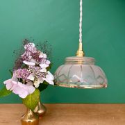 Vintage pendant lamp shade in white and gold frosted glass