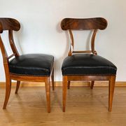 Set of Biedermeier Shovel Chairs in Walnut & Black Leather, Austria, 1820s