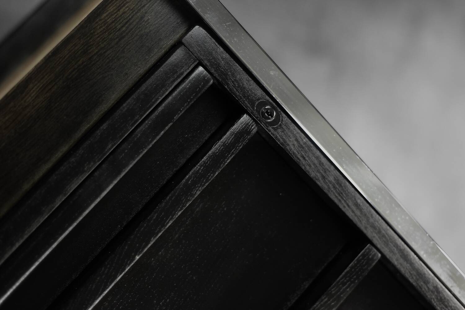 Vintage Mid-Century Danish Black Modern Minimalist Oak Office Desk with Chrome Base, 1970s