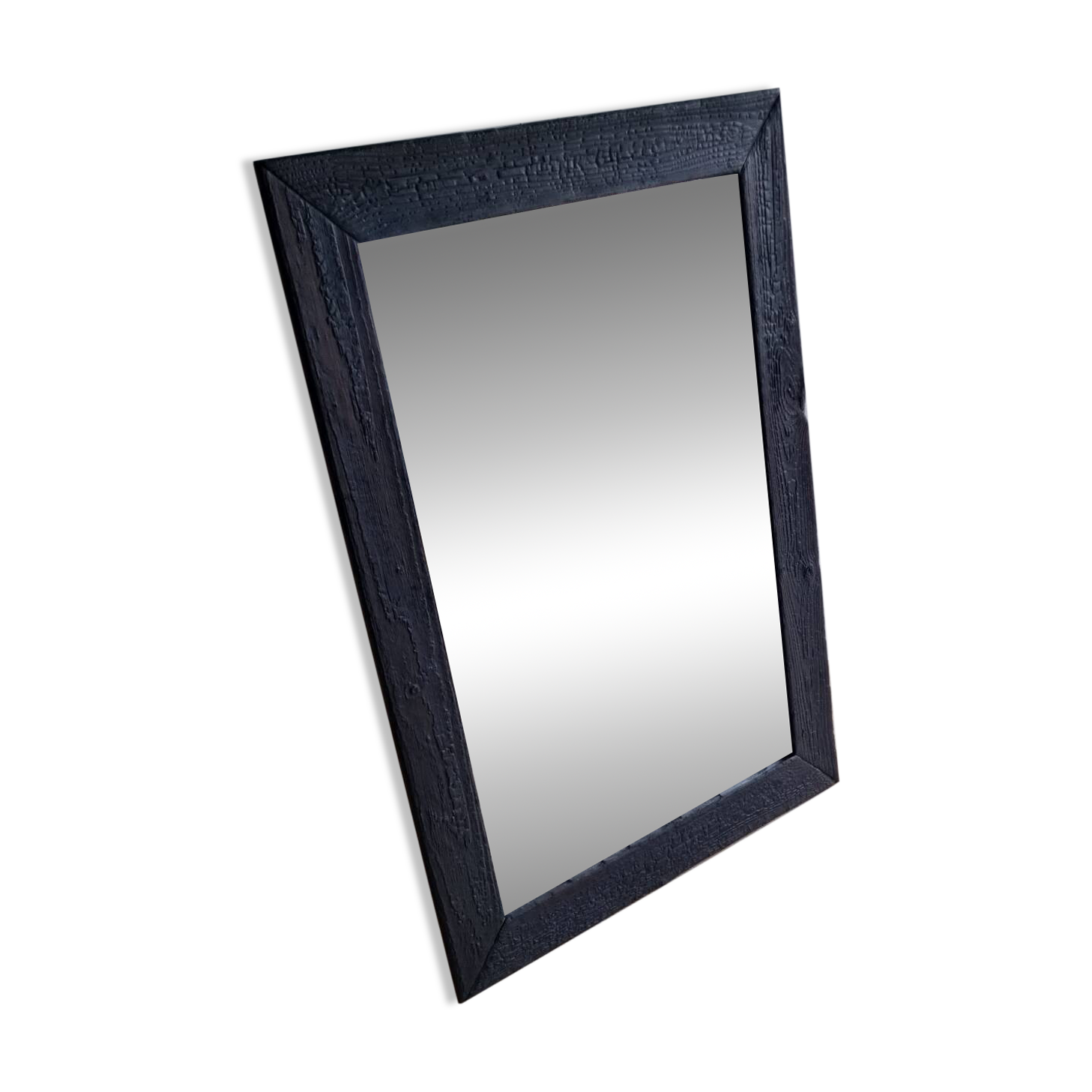 Artisanal Burnt Wood Mirror (108x78 cm) – Industrial / Japandi Style