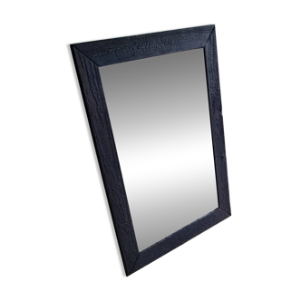Artisanal Burnt Wood Mirror (108x78 cm) – Industrial / Japandi Style