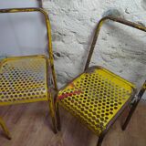 Yellow metal perforated metal chairs 1940/50