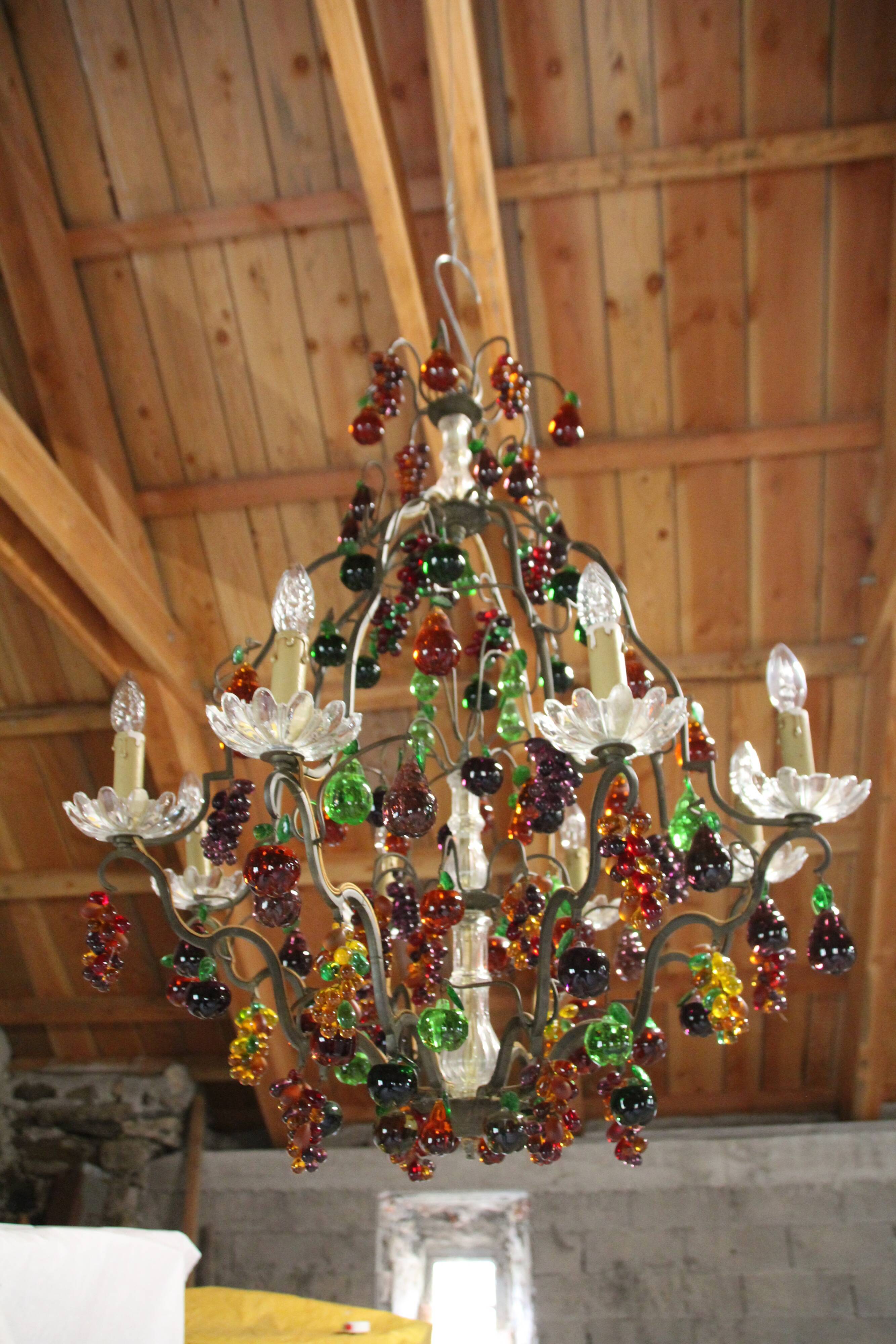 Chandelier glass Murano multicolored Fruits glass Murano Living room Dining room Apples Pears Grape