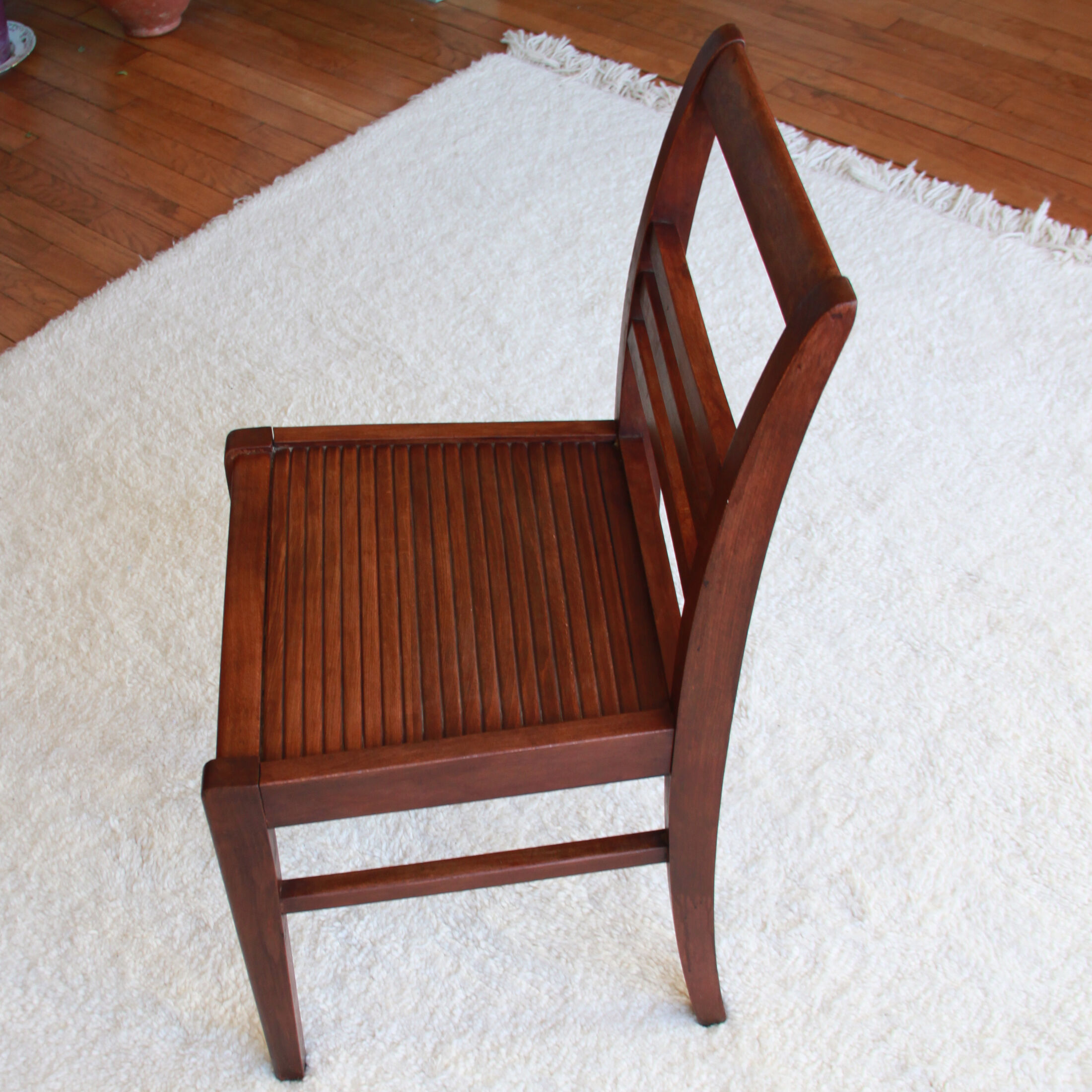 Set of 4 antique chairs waxed wood vintage bistro