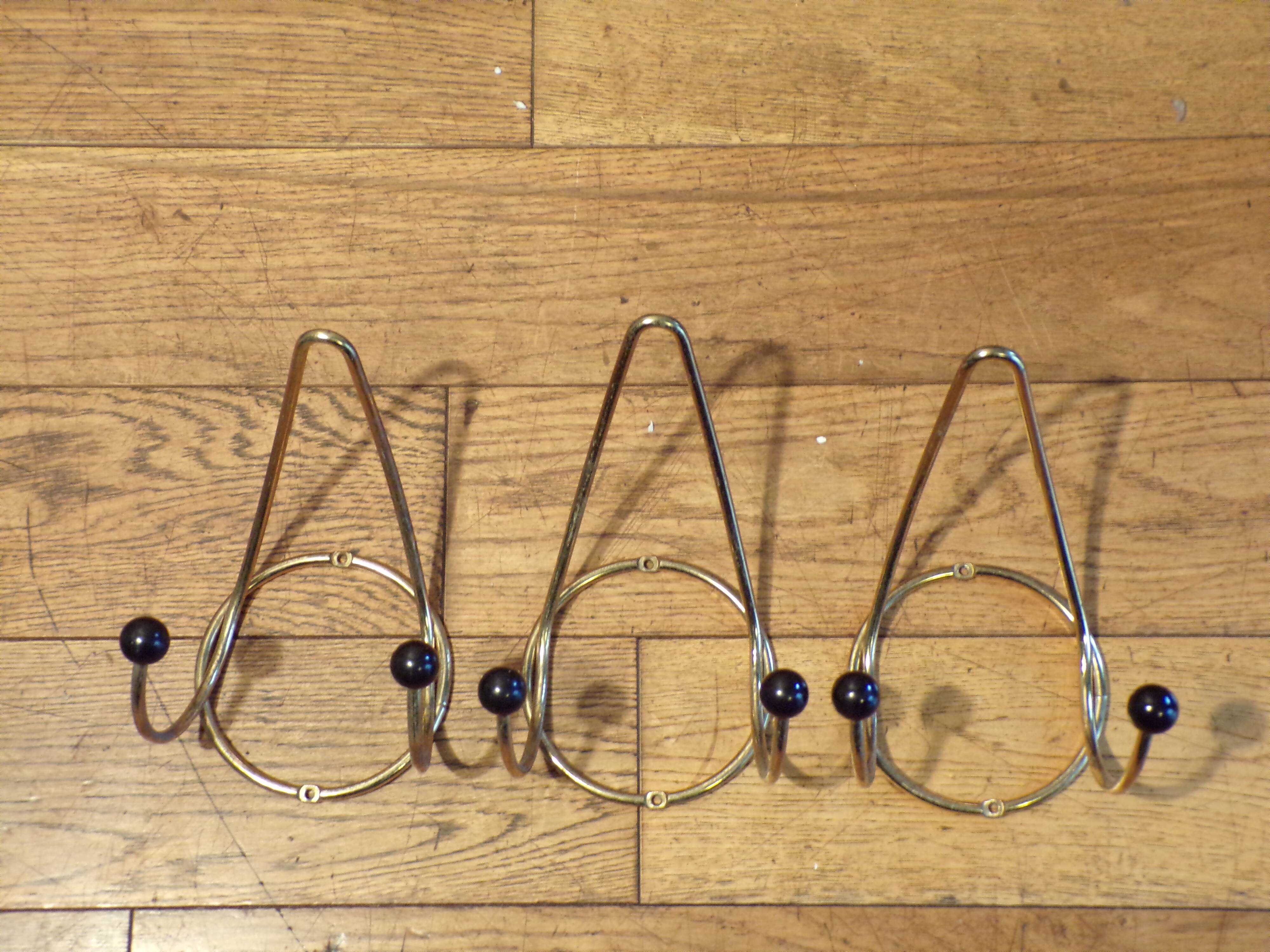 3 patères vintage métal doré