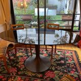 Table ellipse Seona verre fumé 6 couverts pied AMPM