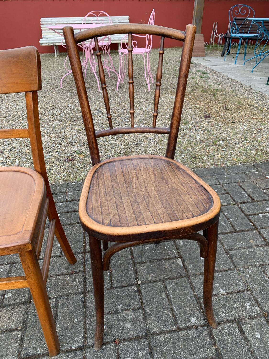 Set of 6 mismatched bistro chairs