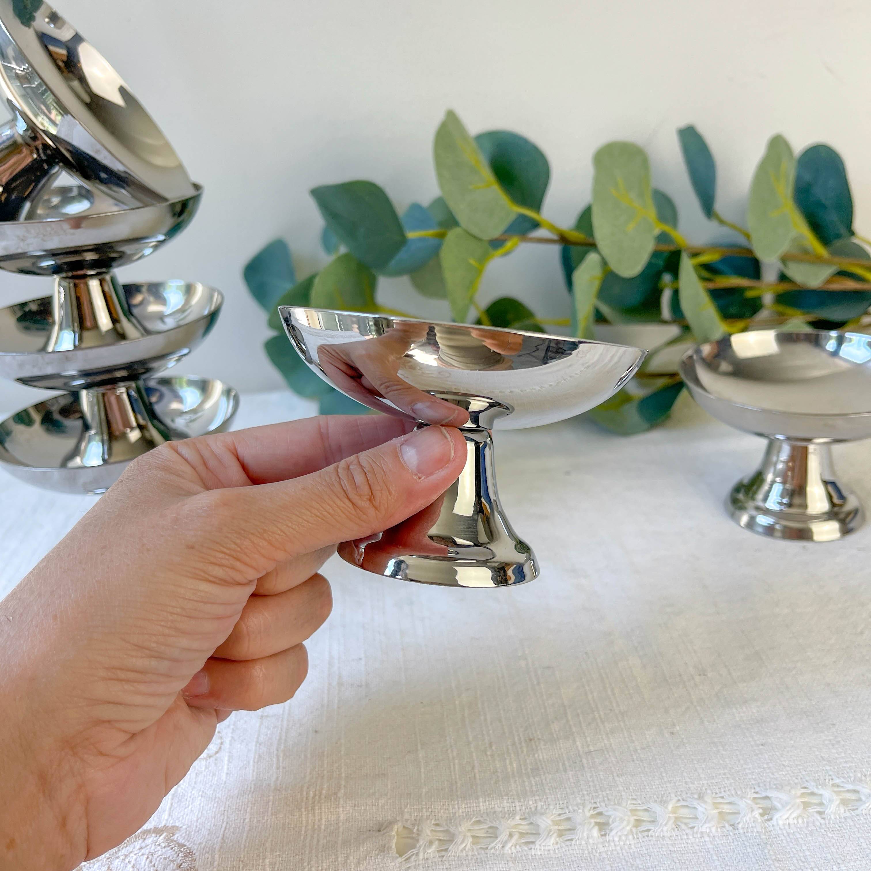 6 Vintage Stainless Steel Bowls from the 70s – Retro Silver Metal Tableware Style 1970
