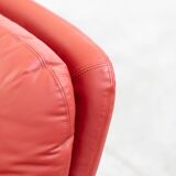 Armchair and pouf in red leather, Vitelli and Ammannati, for Brunati 70/80